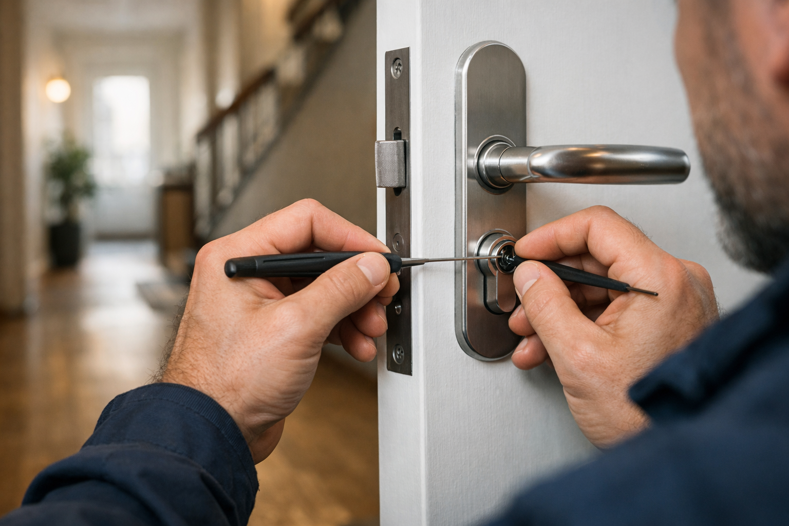 Serrurier professionnel en train d'ouvrir une porte à Bruxelles